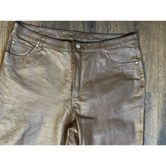 MetroStyle Chocolate Brown Leather Pants Women’s Size 14T Bootcut 36x33.5” - Picture 2 of 9